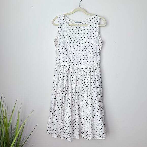 Ines De La Fressange Uniqlo Small Sleeveless Polka Dot Cotton Pleated Dress Chic - Picture 1 of 10